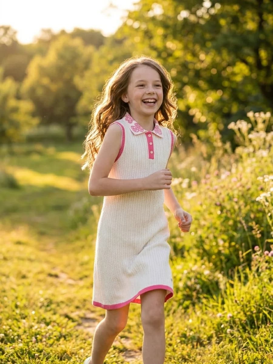 Elle Girls Cream Jacquard A-Line Fit Pure Cotton Dress