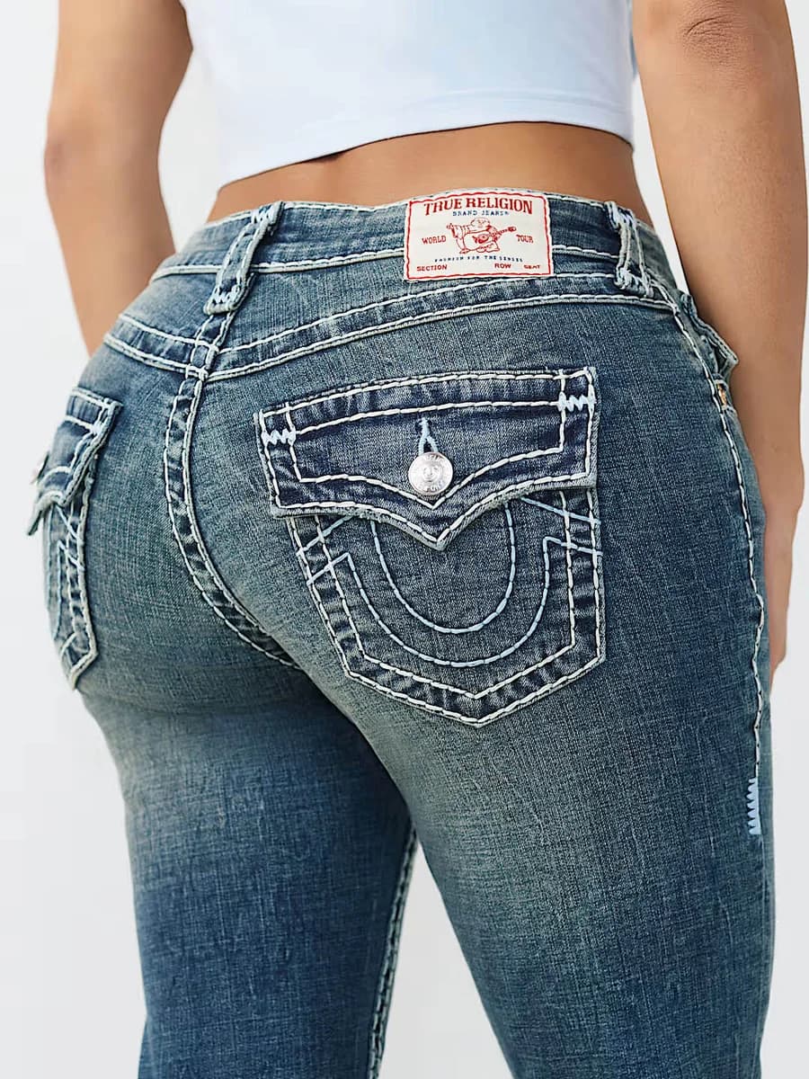 True Religion Women Blue Solid Straight Fit Stretchable Super T Billie Jeans