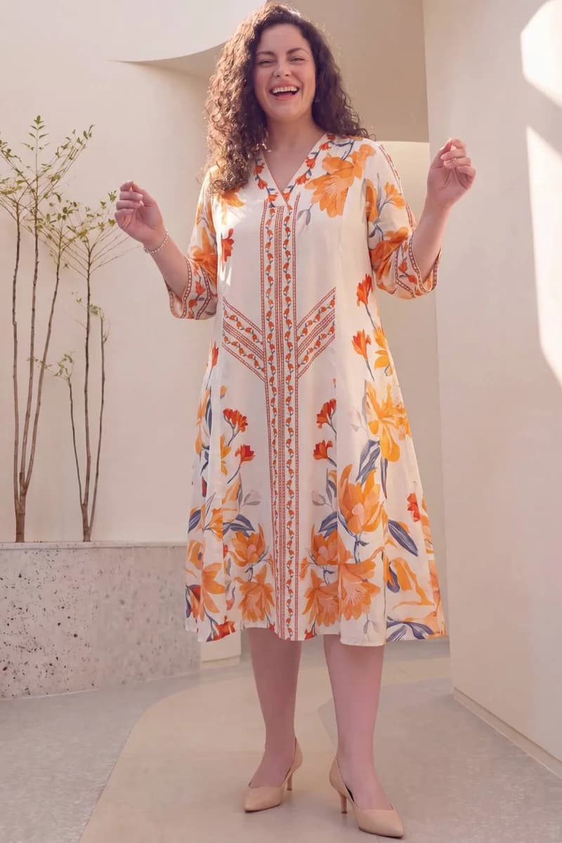 Floral Elegance Plus Size Midi Dress