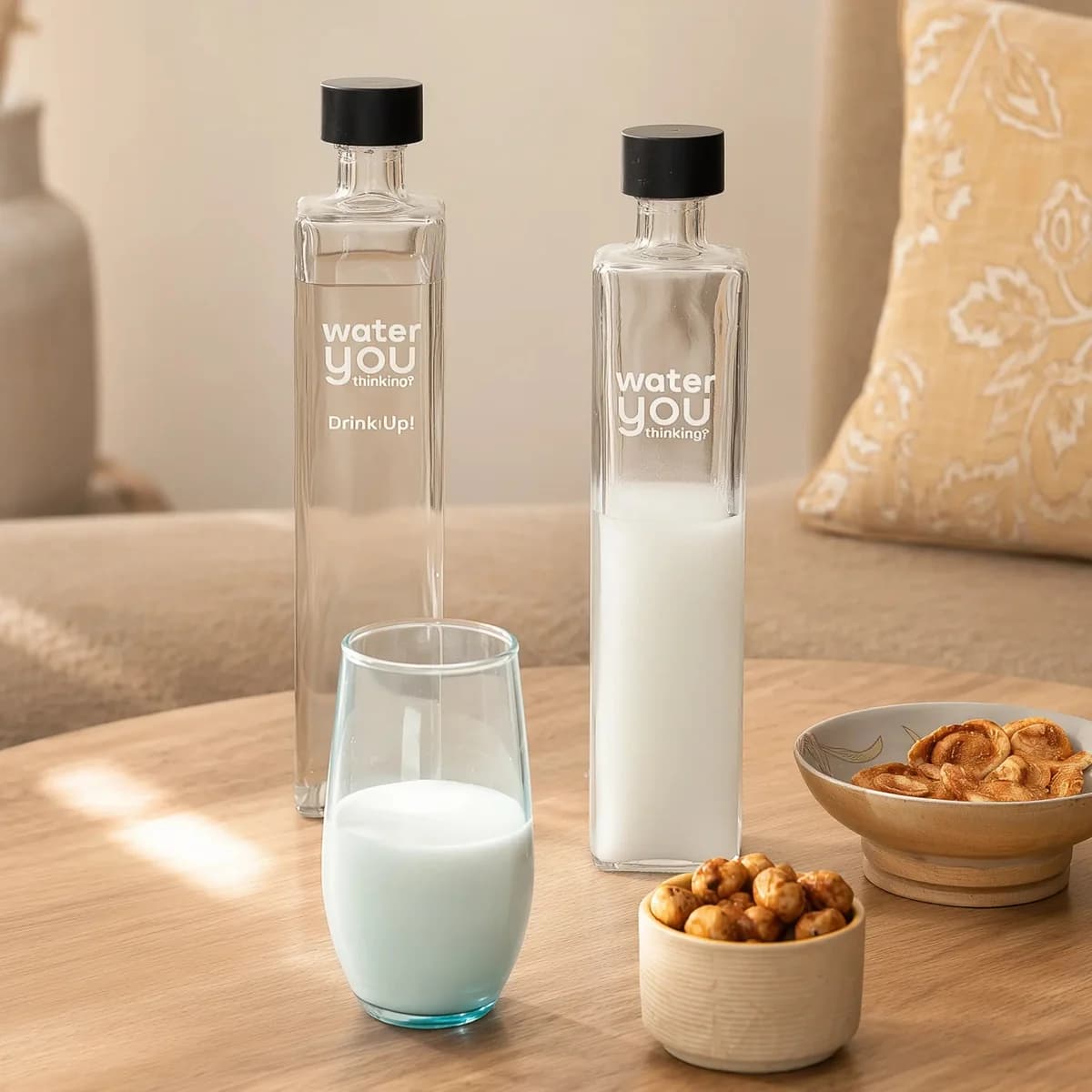 Drink Up glass water bottle with wooden stopper - set of 2