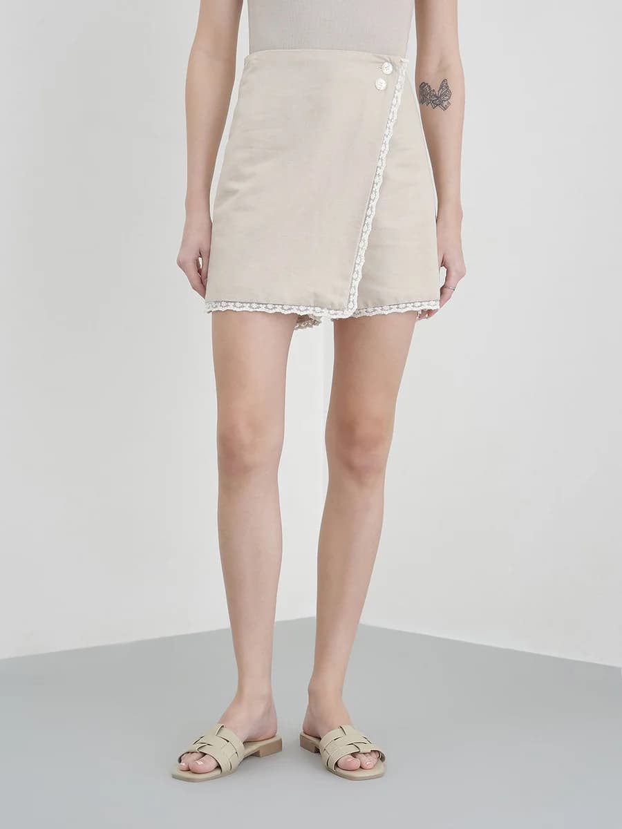Elle Women Beige Solid Regular Fit Pure Cotton Skirt