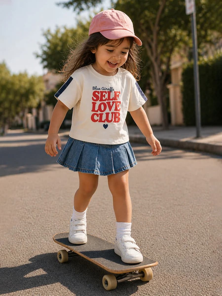 Blue Giraffe Girls White Printed Boxy Fit T-Shirt