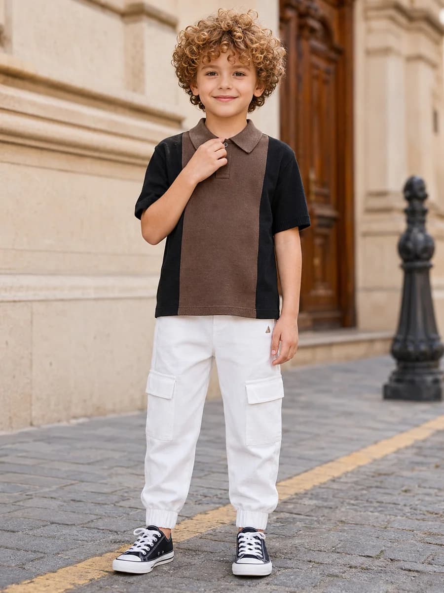 Blue Giraffe Boys White Solid Regular Fit Jogger